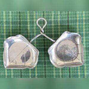 Mid-Century Hammered Aluminum Dual Leaf-Shaped Dish